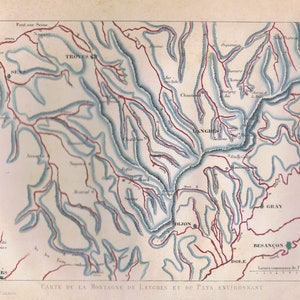 Antique Map of Langres, France: 1861 Original Colored Engraving