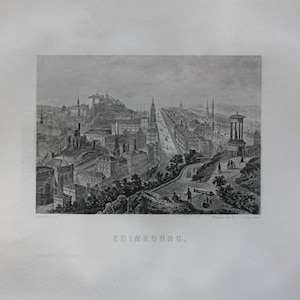 1876, Edinburgh, Scotland, UK, Edimburg, antiker detaillierter Stahlstich