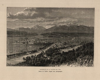 1884, Innsbruck, Austria, Inn, Oostenrijk, view, antique black and white woodengraving