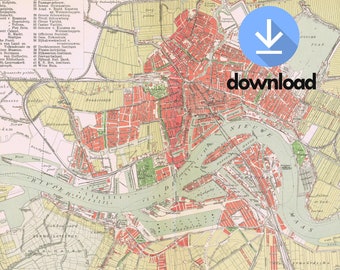 Rotterdam antique map, 1905 Winkler Prins, instant download