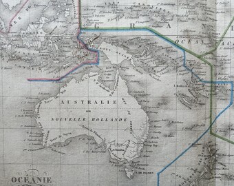 1840, Australien,Ozeanien,Neuseeland , antik kolorierter Kupferstich, Landkarte