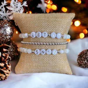 Winter bracelet stack, let it snow bracelet stack, Christmas bracelets, holiday bracelets, handmade bracelets, custom bracelets, beaded brac