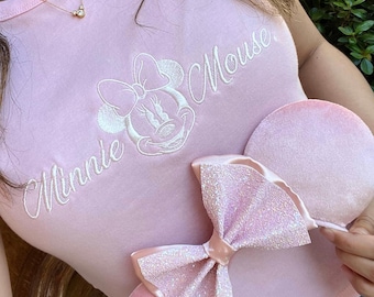 Camiseta clásica de ratón, camiseta bordada para bebé, top corto, inspirada en Minnie Mouse, inspirada en Mickey Mouse