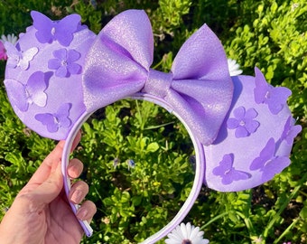 Minnie Mouse Inspired Ears, Butterfly Headband, Theme Park Headband, Mouse Ears, Purple, Glitter Bow, Magical, Isabella Madrigal Inspired