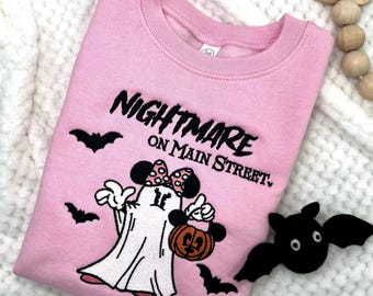 Spooky Mrs. Mouse Baby Kleinkind Pullover, Minnie Maus inspiriert Pullover, Geist Rundhalsausschnitt, Baby Pullover, Stickerei, Halloween, Gruselsaison