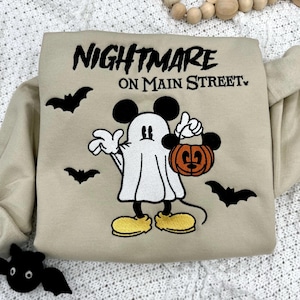 Mouse assustador, inspirado no Mickey Mouse, Halloween, temporada, suéter, fantasma, mouse assustador, suéter bordado, inspirado no fantasma do Mickey
