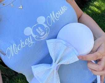 Classic Mouse Tee, Embroidered Baby Tee, Crop Top, Minnie Mouse Inspired, Mickey Mouse Inspired