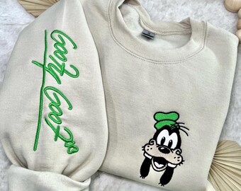 Goofy Inspired Autograph Crewneck, Embroidered Sweater, Sleeve Embroidery, Character, Signature, Magical Crewneck