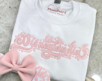 Talavera Crewneck Fresita, Dinseylandia Inspired, Talavera Design, Sweater, Machine Embroidery, Hispanic, Cultural, Pink and White
