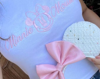 Camiseta clásica de ratón, camiseta bordada para bebé, top corto, inspirada en Minnie Mouse, inspirada en Mickey Mouse