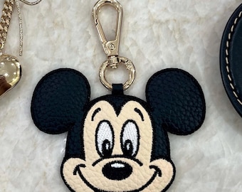 Mr. Mouse Bag Charm, Mrs. Mouse Bag Charm, Purse Charm, Minnie Mouse Inspired, Mickey Mouse Inspired, Faux Leather Bag Charm, Embroidery