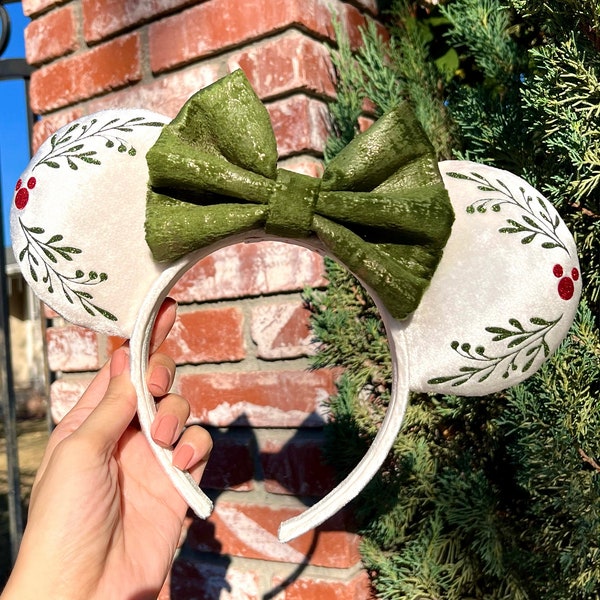 Mouse-mas, Christmas Inspired Mouse Ears, Minnie Mouse Inspired, Holiday Mouse Ears, Mistletoe Mouse Ears, Hidden Mickey Inspired Mouse Ears