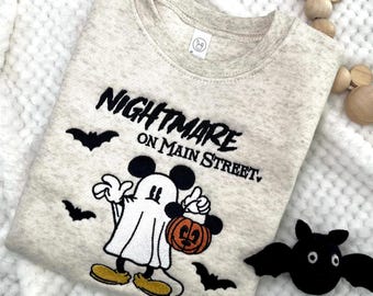 Spooky Mr. Mouse Baby/Kleinkind Pullover, Micky Maus inspiriert, Baby und Kleinkind Rundhalsausschnitt, Stickerei, Geist, Halloween, Spooky Saison