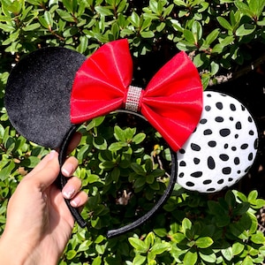 Cruella De Vil Inspired Mouse Ears, Minnie Mouse Inspired Mouse Ears, Villain, Theme Park Mouse Ears, Dalmatian Inspired Mouse Ears