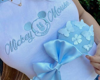 Camiseta clásica de ratón, camiseta bordada para bebé, top corto, inspirada en Minnie Mouse, inspirada en Mickey Mouse