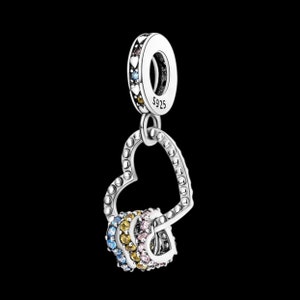 Pandora style heart charm ,  sparkly heart colourful , gift for her, mum, sister, nan, wife, 925 Sterling silver charm,beautiful detail