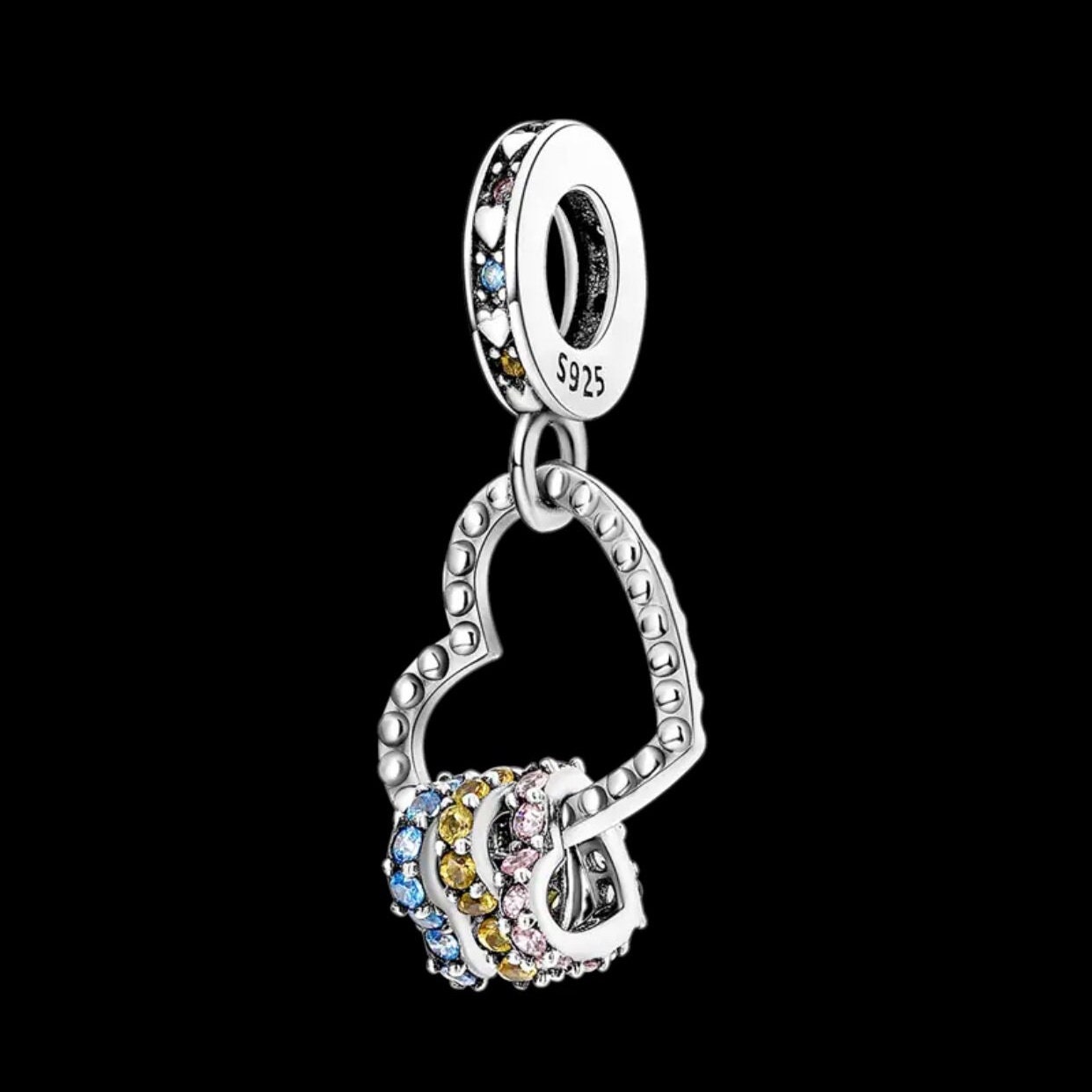 Pandora Style Heart Charm Sparkly Heart Colourful Gift for Her