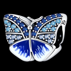 Niebieski motyl w stylu Pandora, prezent dla niej, mamy, siostry, babci, żony, panny młodej, druhny, córki, srebro próby 925, amulet przynoszący szczęście