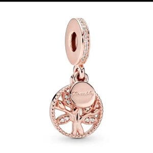 Pandora style family tree of life charm, pink sparkly , gem , gift for her, mum, sister, nan, wife, 925 Sterling silver charm , rose gold