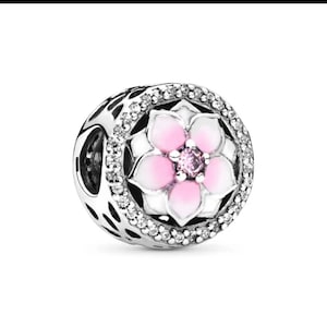Pandora style pink flower Jem charm, pink , gift for her, mum, sister, nan, wife, 925 Sterling silver charm beautiful detail , white petals