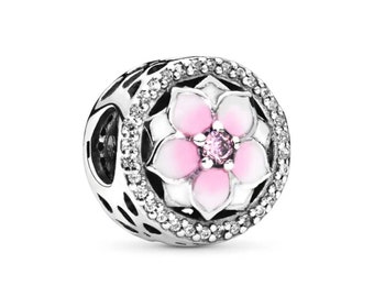 Sterling Silver Pink Flower Gem Charm, Pandora Style