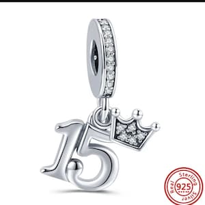Pandora style 15th birthday charm, age 15 , gift for her,  sister, friend, daughter, 925 Sterling silver charm beautiful detail, sweet 15th