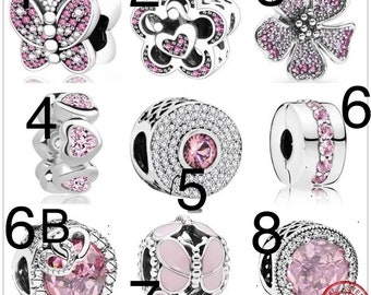 Pandora style pink charms, pink gems,  beautiful sparkly detail, gift for her, friend , mum , sister , daughter , sparkly diamond stud