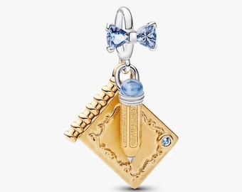 Charm de pergamino de Bridgerton, lazo de cristal azul, estilo Pandora