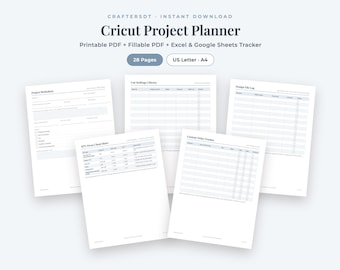 Planificador de proyectos Cricut / Organizador de máquinas de manualidades, biblioteca de ajustes de corte, registro de cortes de prueba, reserva de vinilo y hojas de costos de proyectos / PDF imprimible