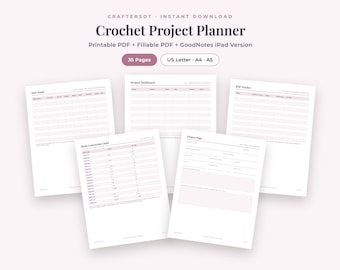Crochet Project Planner Printable | GoodNotes Digital Crochet Journal, Yarn Stash Organizer, WIP Tracker, Hook Chart | Fillable PDF iPad