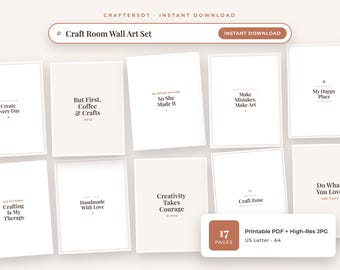 Láminas decorativas para taller de manualidades / Juego de 12 láminas con frases inspiradoras, decoración de estudio, etiquetas a juego / Descarga instantánea en PDF + JPG