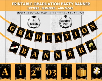 Printable Graduation Party Banner: Black & Gold Decor (Digital Download)