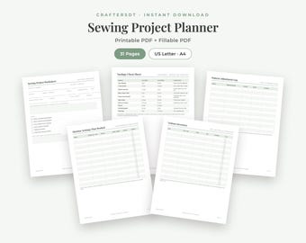 Sewing Planner Printable | Project Journal, Fabric Stash, Pattern Adjustment Log, Machine Settings, Body Measurements | Fillable PDF