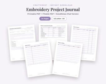Cuaderno de bordado imprimible / Planificador de proyectos, inventario de hilos, biblioteca de puntadas, guías de telas y agujas / PDF rellenable + GoodNotes