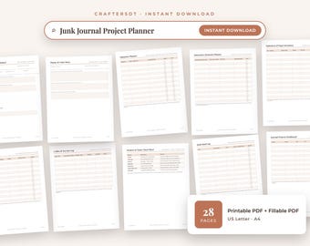 Agenda imprimible para diario creativo / Hojas de trabajo para proyectos, inventario de efímeros, agenda de firmas y de bolsillo, registro de recetas de tintes / PDF rellenable
