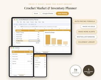 Crochet Market & Inventory Planner | Plushie Stock, Pricing Calculator, Sales Log, Colorway Tracker | Excel Google Sheets + Printable
