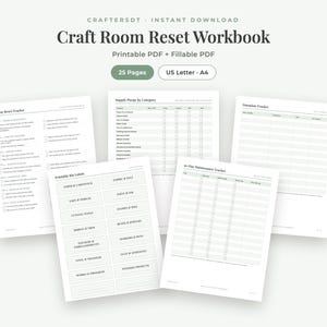 Lista de verificación para reorganizar el cuarto de manualidades / Cuaderno de trabajo imprimible para ordenar y organizar / Transformación en 7 días, depuración de suministros, registro de donaciones, etiquetas para contenedores