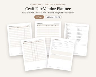 Planificador imprimible para vendedores de ferias de artesanía / Lista de verificación para ferias de artesanía, hoja de cálculo para el seguimiento de ventas, planificador de puestos / PDF rellenable (descarga instantánea)
