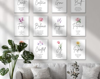 Inspirational Floral Quote Prints: Craft Room Decor (PDF & JPG Digital Download Set of 12)