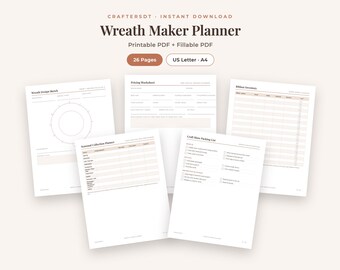 Wreath Maker Planner | Design Sketch Ring, Pricing Worksheet, Ribbon Inventory & Seasonal Collection Pages | Printable Fillable PDF