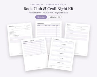 Kit imprimible para club de lectura / Planificador de reuniones, diario de lectura, preguntas para debate, páginas para la noche de manualidades + 40 pegatinas digitales de GoodNotes