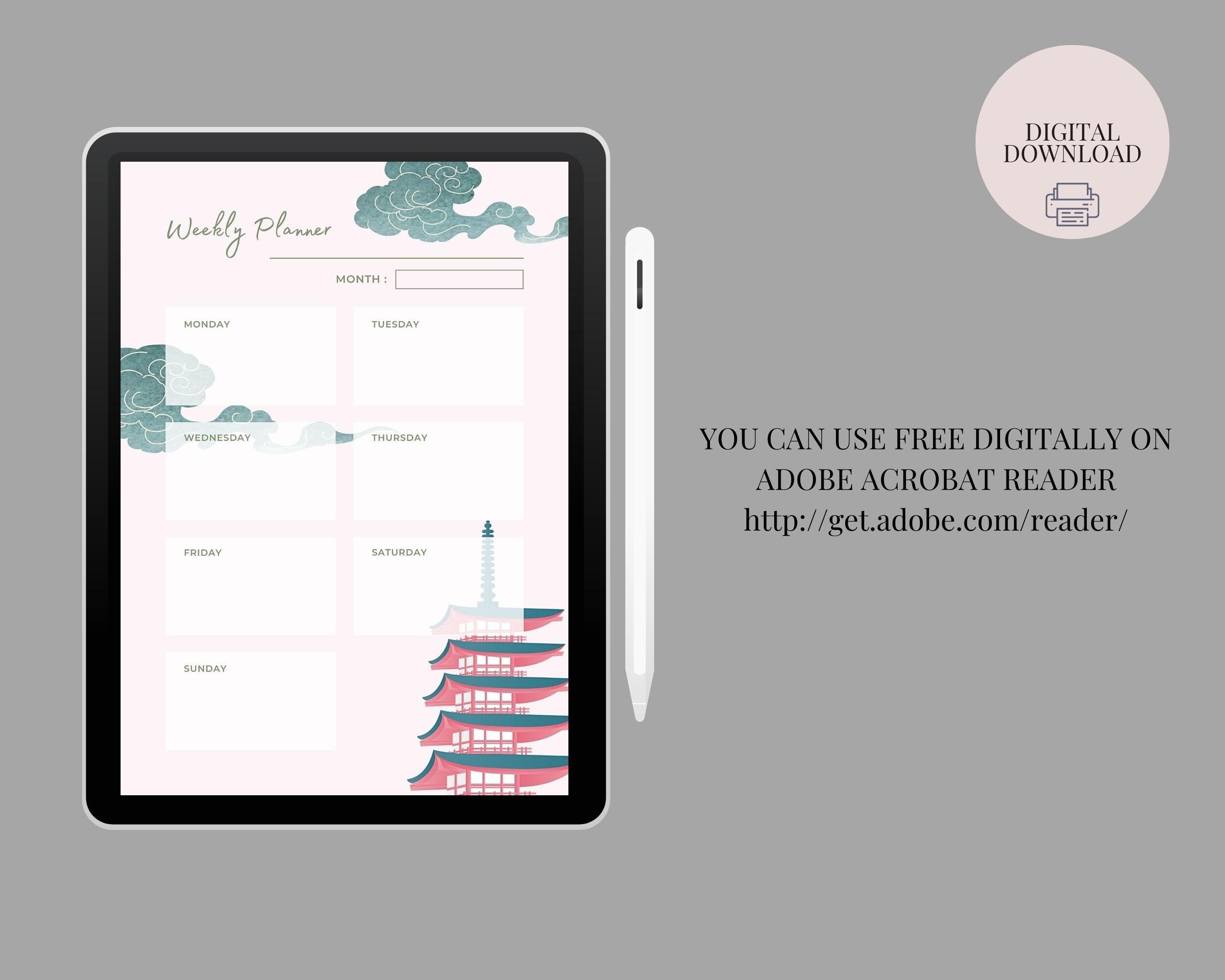 Weekly Planner PDF Printable Japanese Minimalist Weekly Etsy