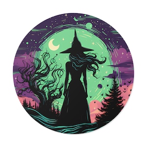 Stickers vinyles ronds, stickers Halloween, sorcière