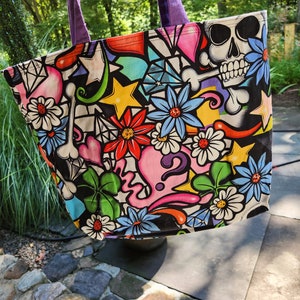 Love Graffiti Print Tote Bag For Women Trendy Chain Shoulder Bag