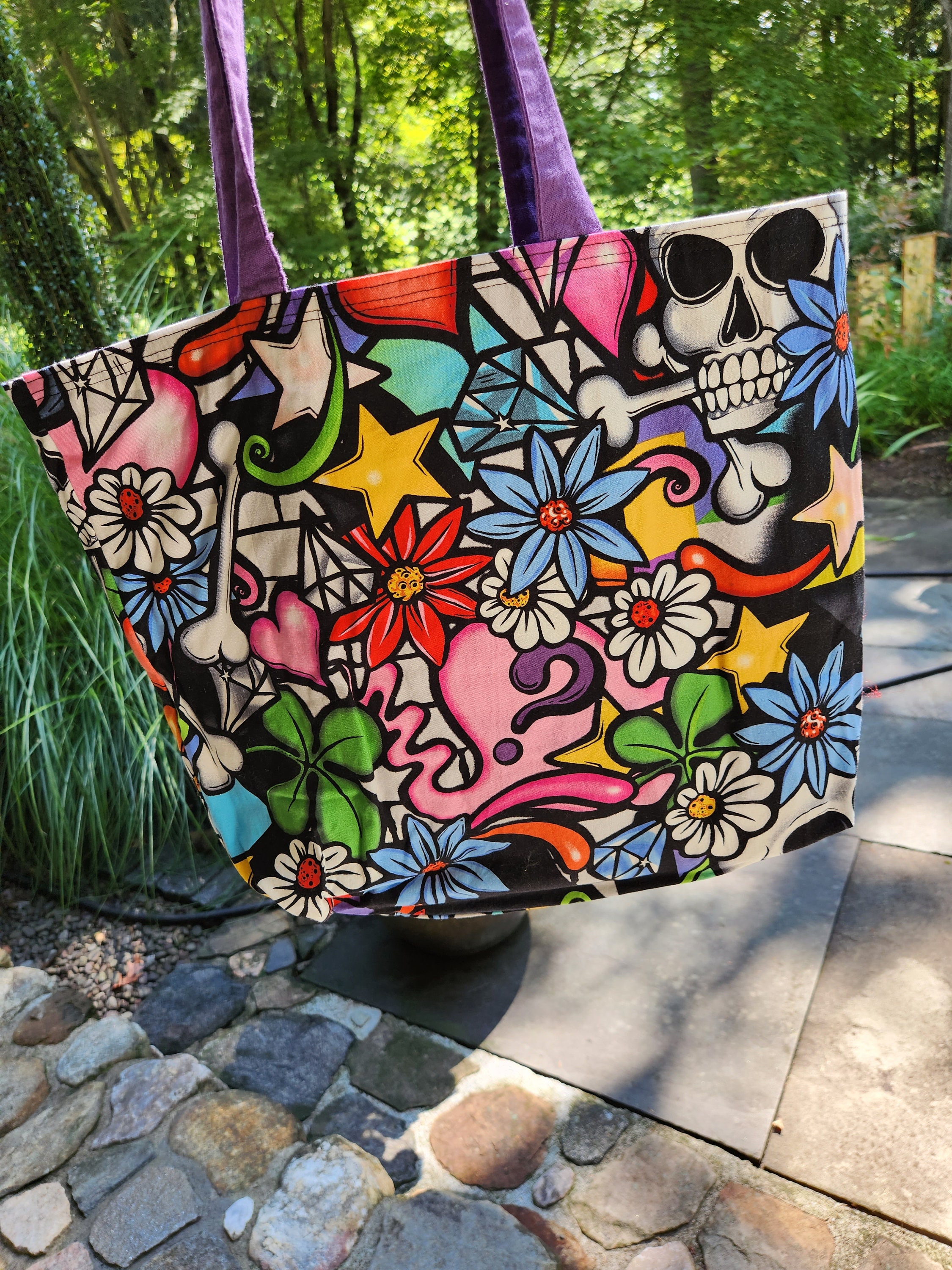 Love Graffiti Print Tote Bag, Aesthetic Pu Leather Handbag