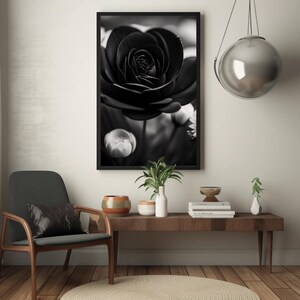 Monochrome Floral Art Print: Black and White Botanical (Digital Download)