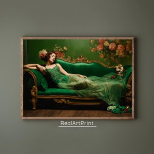 Emerald Green Woman Portrait: Vintage Style Art Print (Digital Download)