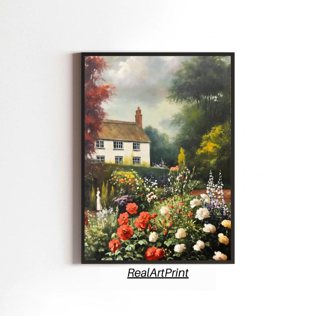 English Cottage Garden Art Print: Vintage Floral Landscape Wall Decor ...