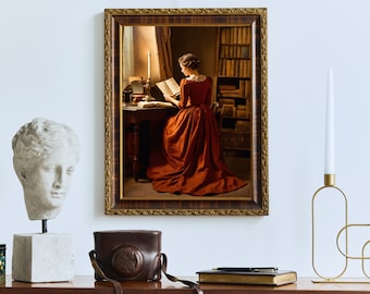 Vintage Woman Reading Art: Antique Library Wall Decor (Digital Download)