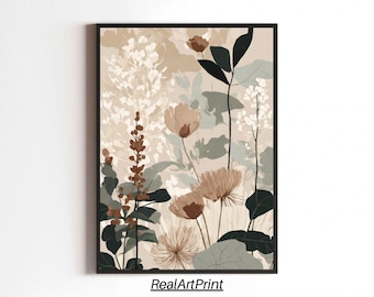 Neutral Botanical Floral Art Print: Minimalist Wall Decor (Digital Download)